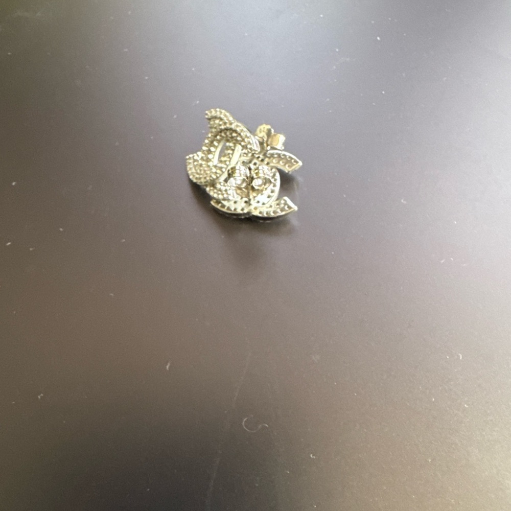 Silver Crystal Logo Style Stud Earrings